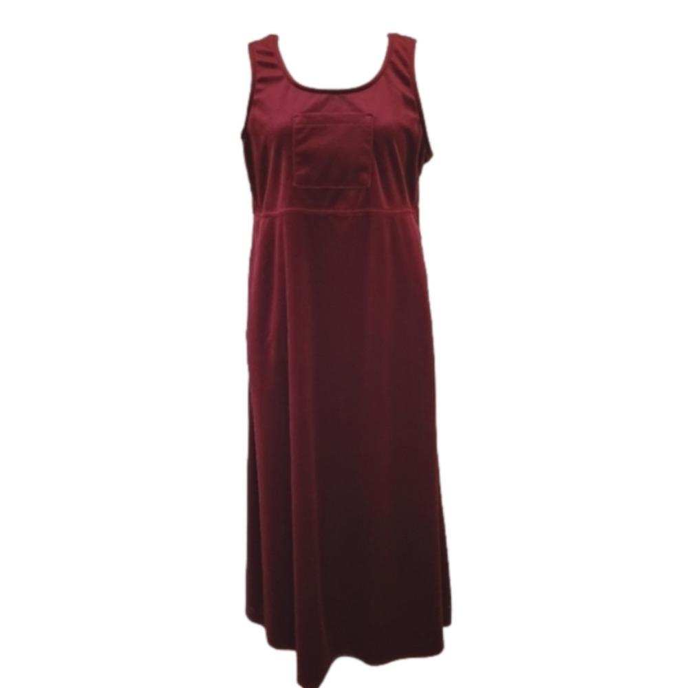 VINTAGE 90s Burgundy Oxblood Velvet Pocket Jumper Dress Size Small